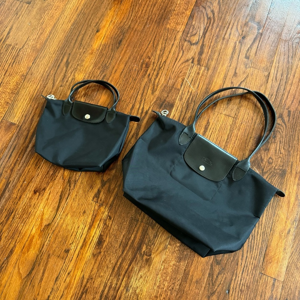 Longchamp black canvas tote two bag set